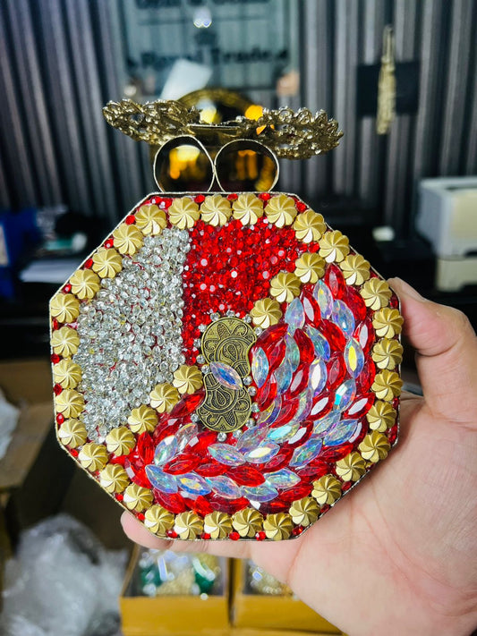 Large Size Turkish Designer Clutches-GOLDEN RED-7