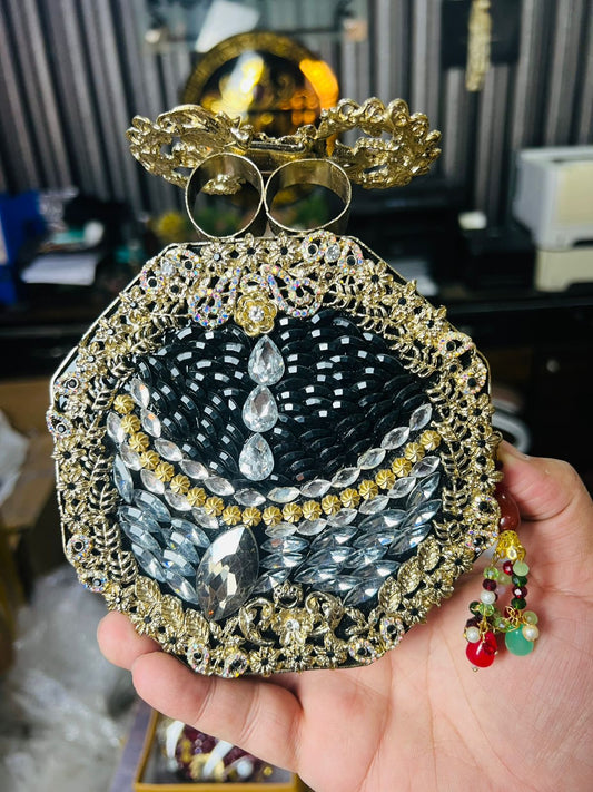 Large Size Turkish Designer Clutches-BLACK ROUND-11