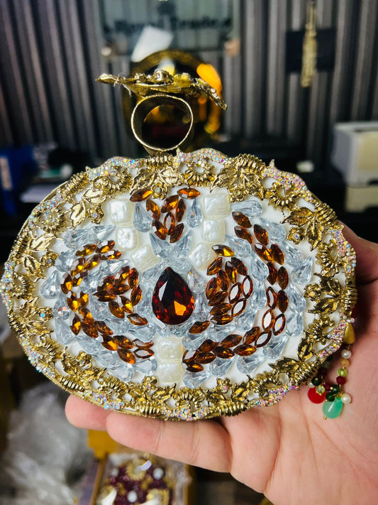 Large Size Turkish Designer Clutches-GREEN OVAL-9