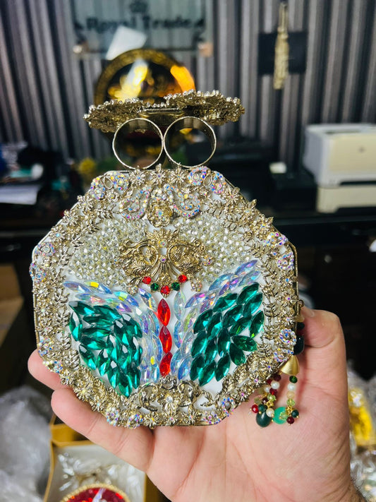 Large Size Turkish Designer Clutches-GOLDEN GREEN-6