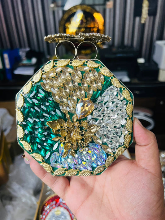 Large Size Turkish Designer Clutches-GOLDEN GREEN-6