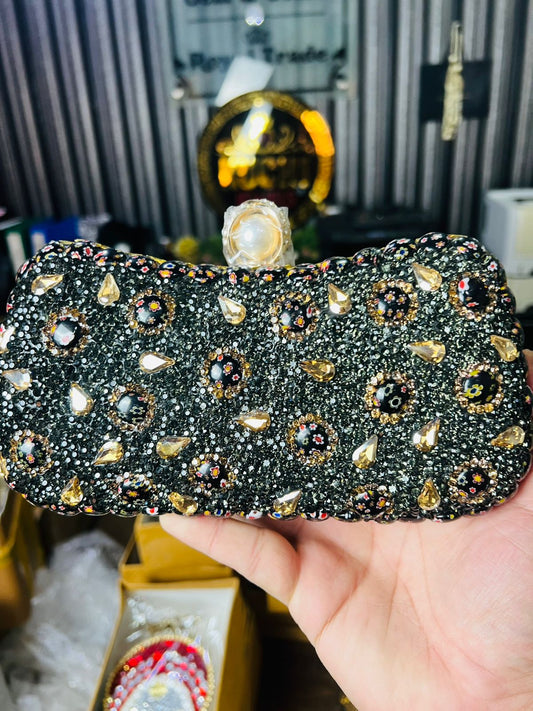 Large Size Designer Bridal Clutches-BLACK-12