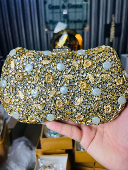 Large Size Designer Bridal Clutches-GOLDEN/GREEN-18