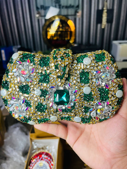 Large Size Designer Bridal Clutches-GOLDEN/GREEN-18