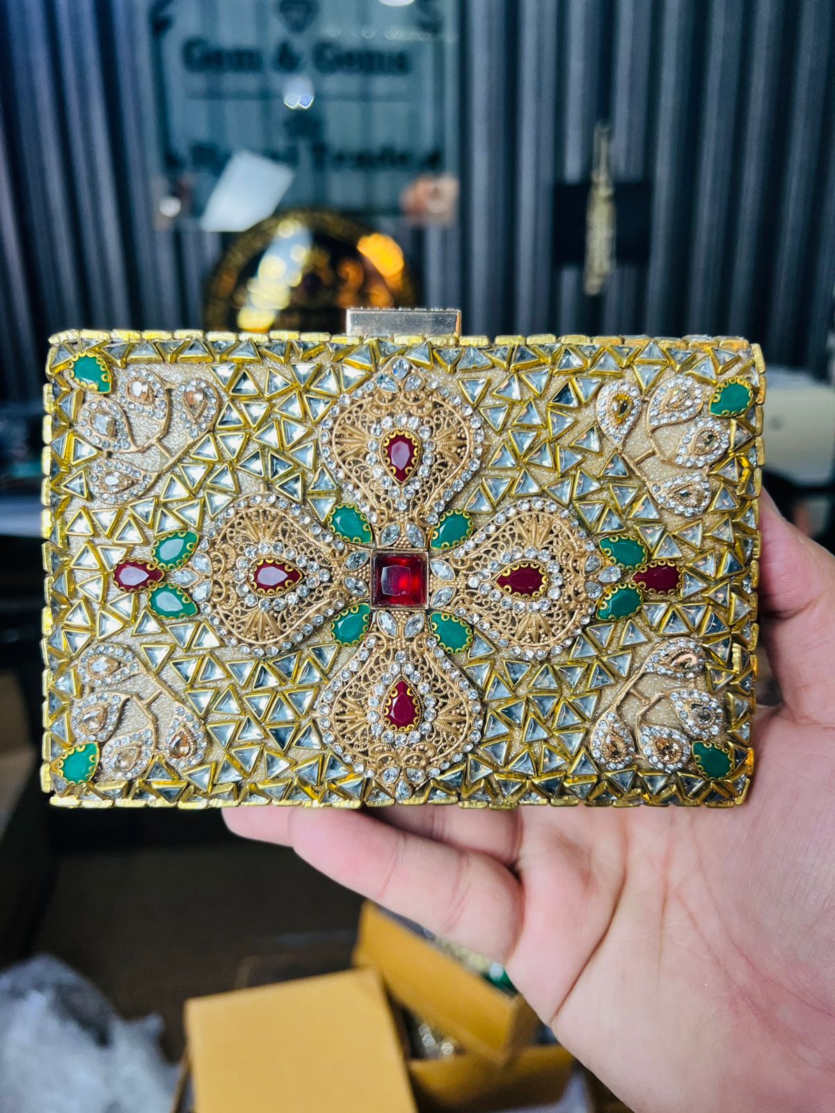Medium Size Designer Bridal Clutches-GOLDEN/RED-20