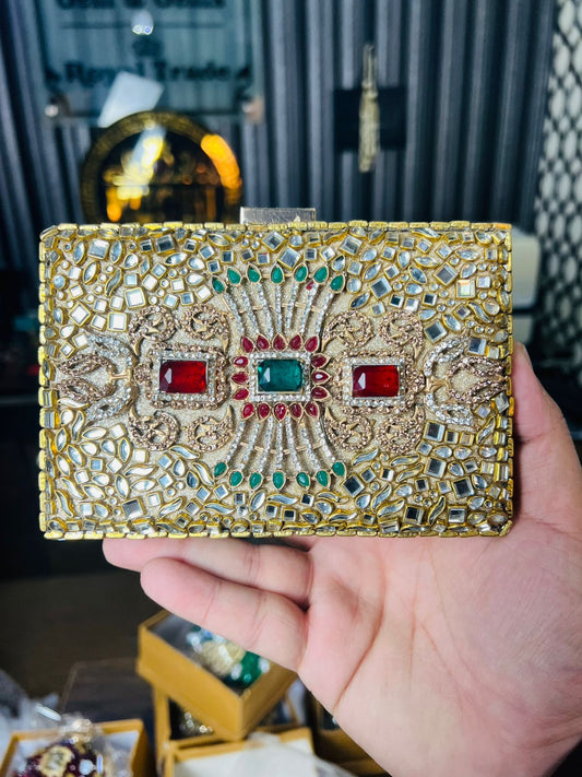 Medium Size Designer Bridal Clutches-GOLDEN/RED-19