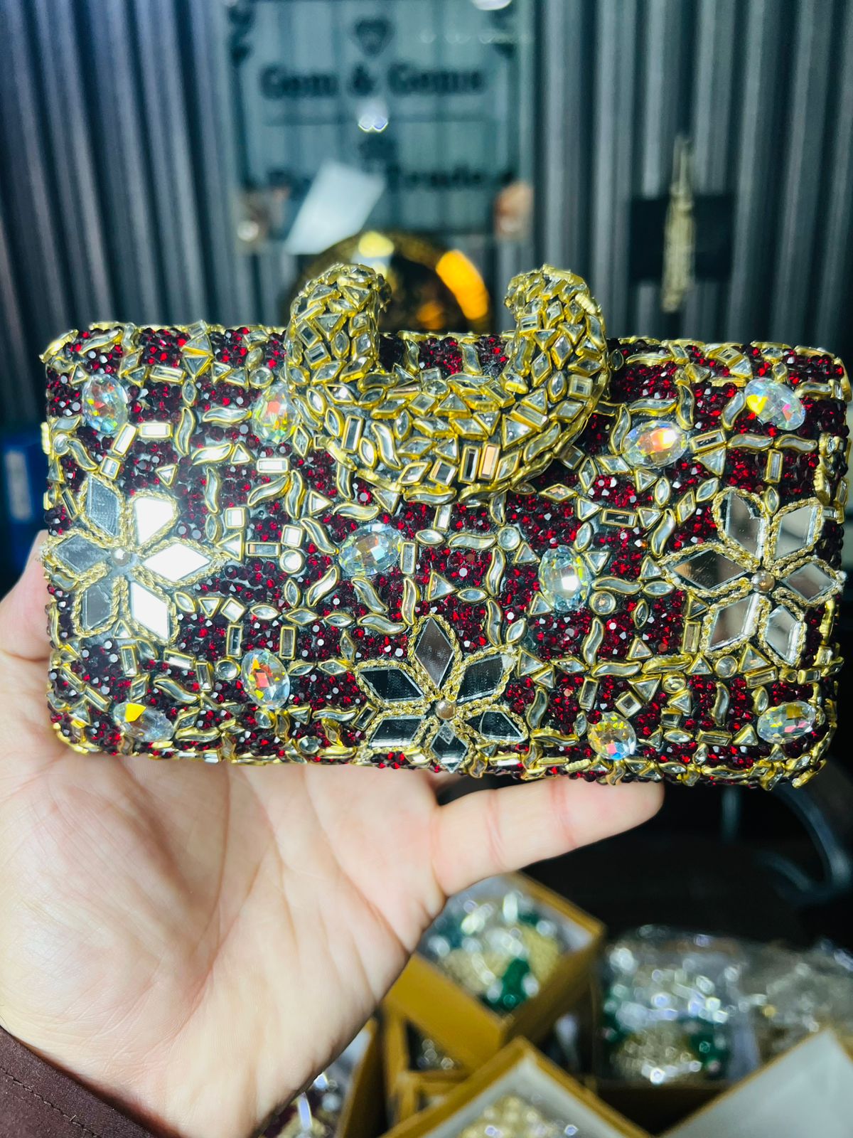Large Size Designer Bridal Clutches-GOLDEN/MAROON-16