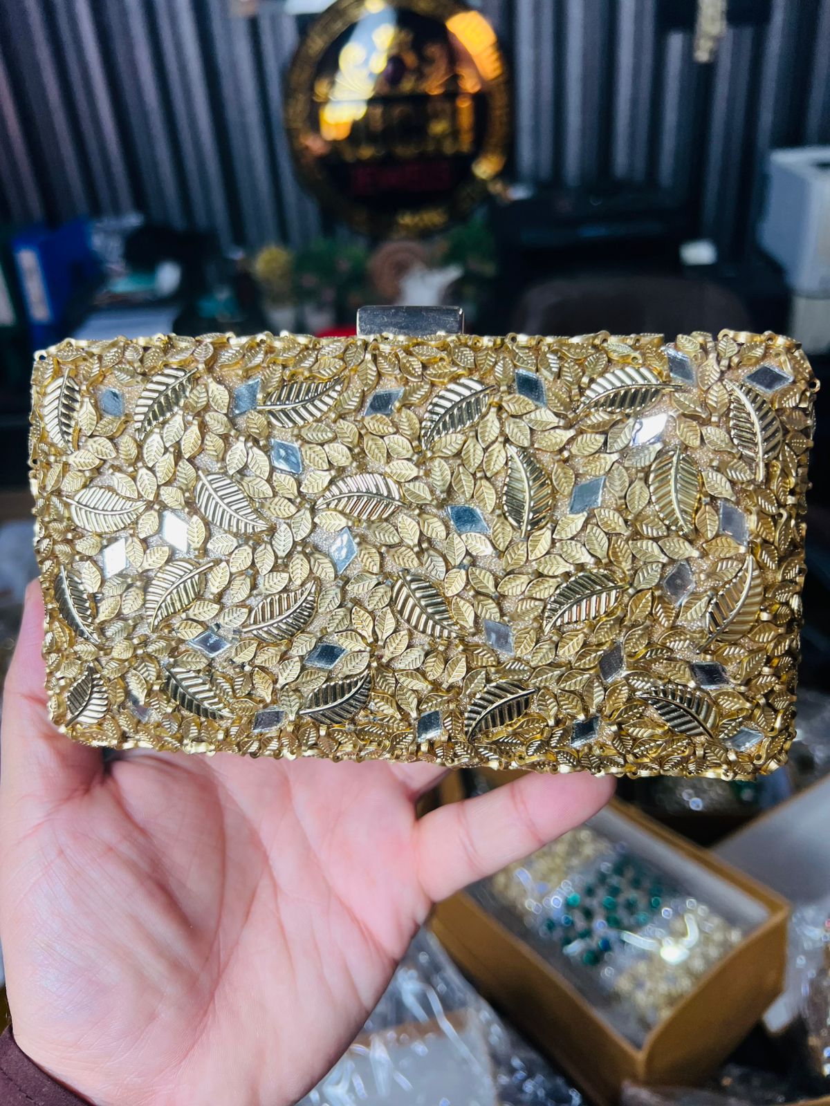 Large Size Designer Bridal Clutches-GOLDEN/RED-14