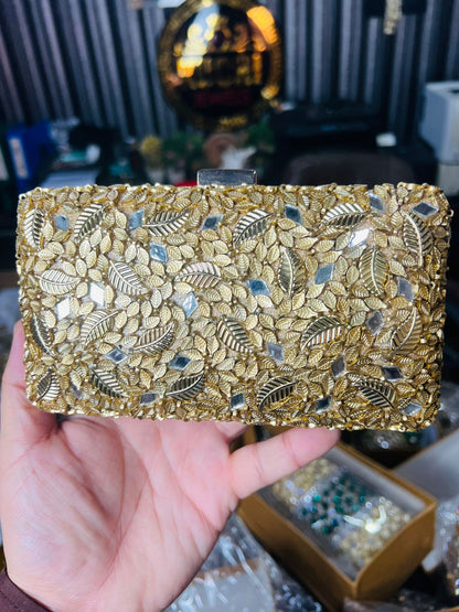 Large Size Designer Bridal Clutches-GOLDEN/RED-14