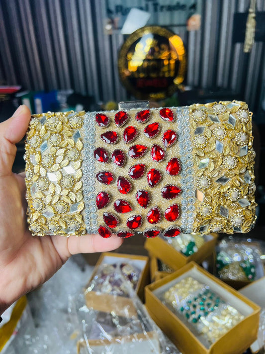 Large Size Designer Bridal Clutches-GOLDEN/RED-14