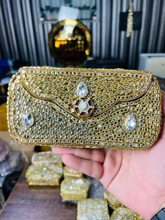 Hand Carry Kundan Work Clutch For Wedding-3-Hani