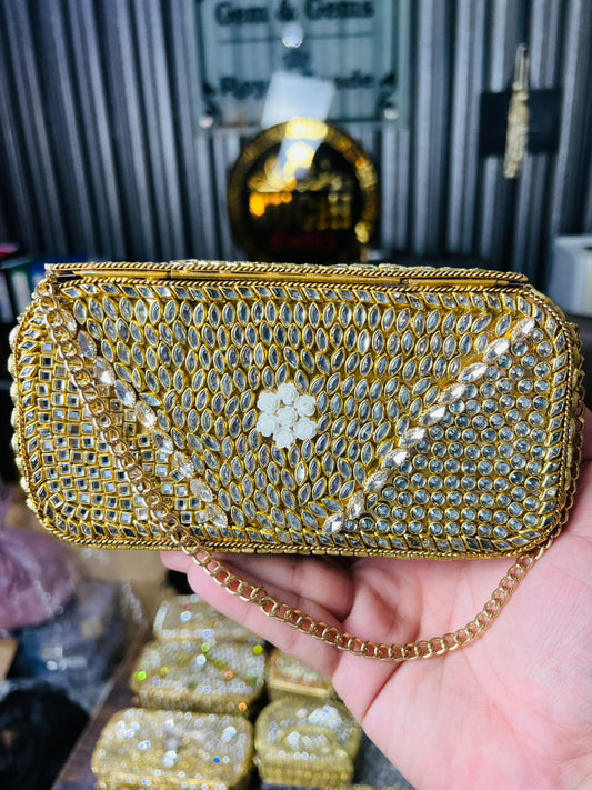 Hand Carry Kundan Work Clutch For Wedding-3-Hani