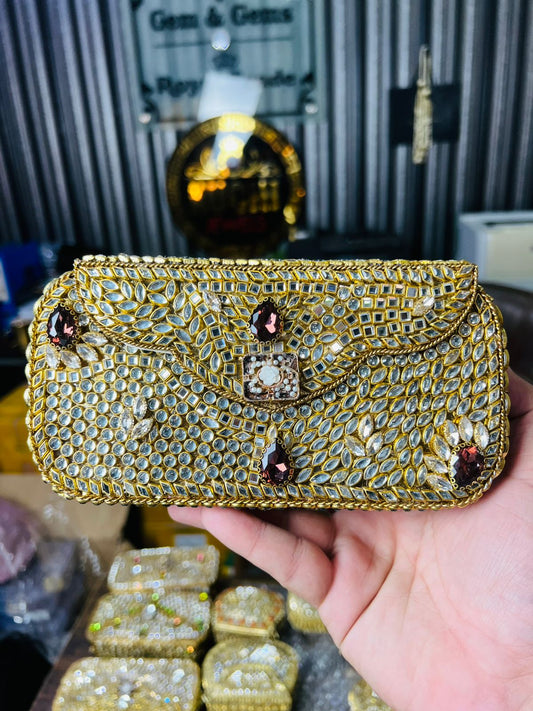 Hand Carry Kundan Work Clutch For Wedding-4-Hani