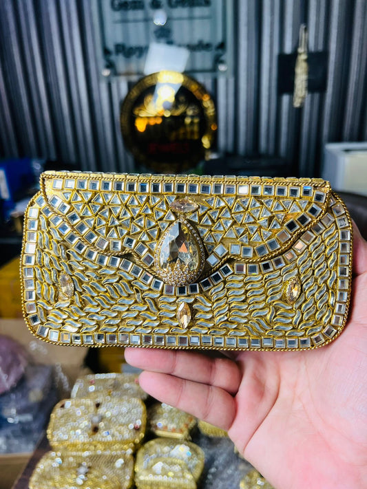 Hand Carry Kundan Work Clutch For Wedding-5-Hani