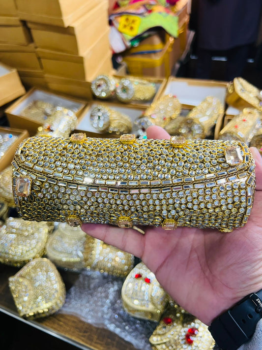 Large Cylinder Shape Kundan Work Bag-1