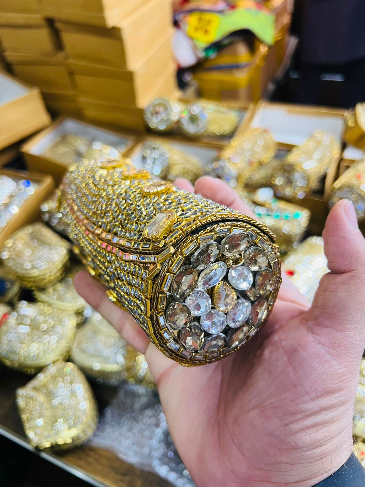 Large Cylinder Shape Kundan Work Bag-1