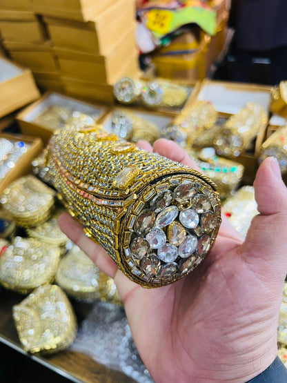 Large Cylinder Shape Kundan Work Bag-1