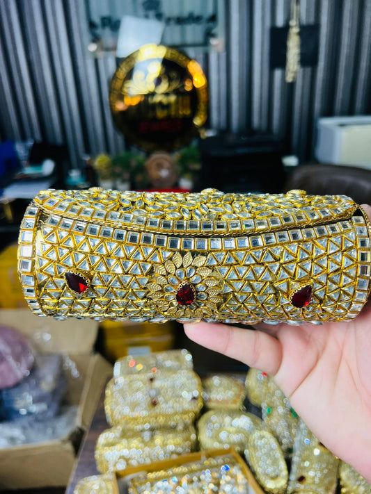 Large Cylinder Shape Kundan Work Bag 5-K