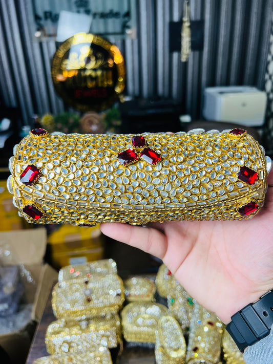 Large Cylinder Shape Kundan Work Bag 7-K