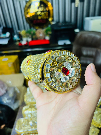 Large Cylinder Shape Kundan Work Bag 7-K