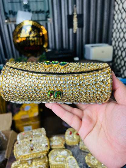 Large Cylinder Shape Kundan Work Bag 9-K