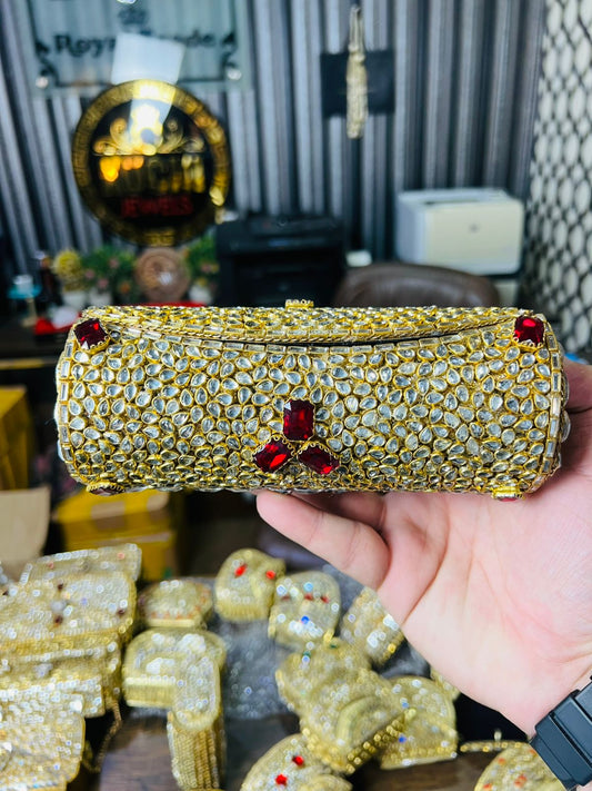 Large Cylinder Shape Kundan Work Bag 7-K