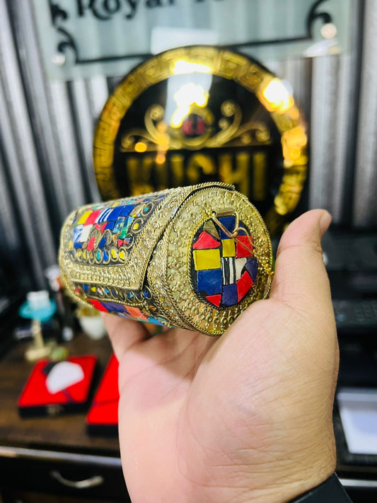 Small Cyilender Shape Bag -Multi Gold