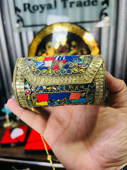 Small Cyilender Shape Bag -Multi Gold