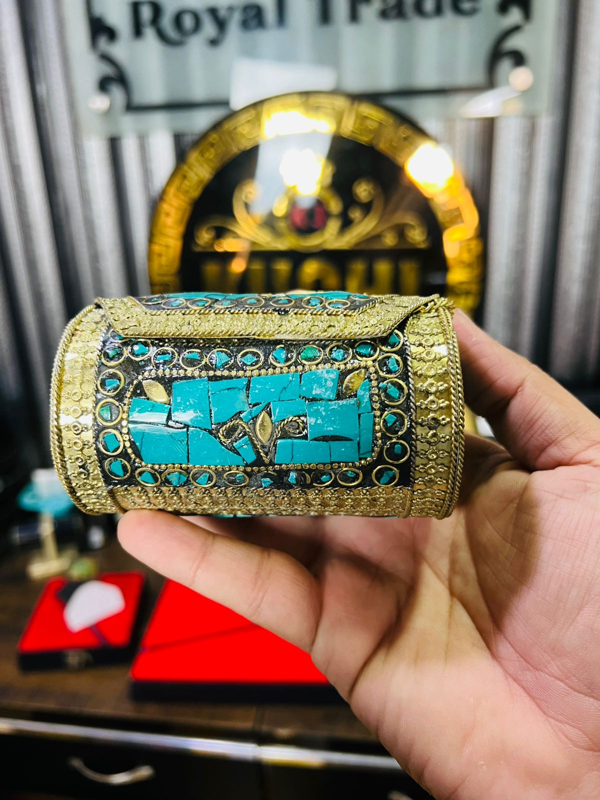 Small Cyilender Shape Bag -Green Gold