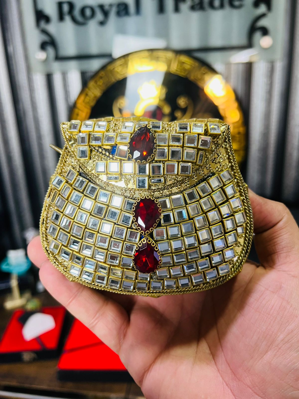 Medium Metal Bag With Kundan Work BB-1