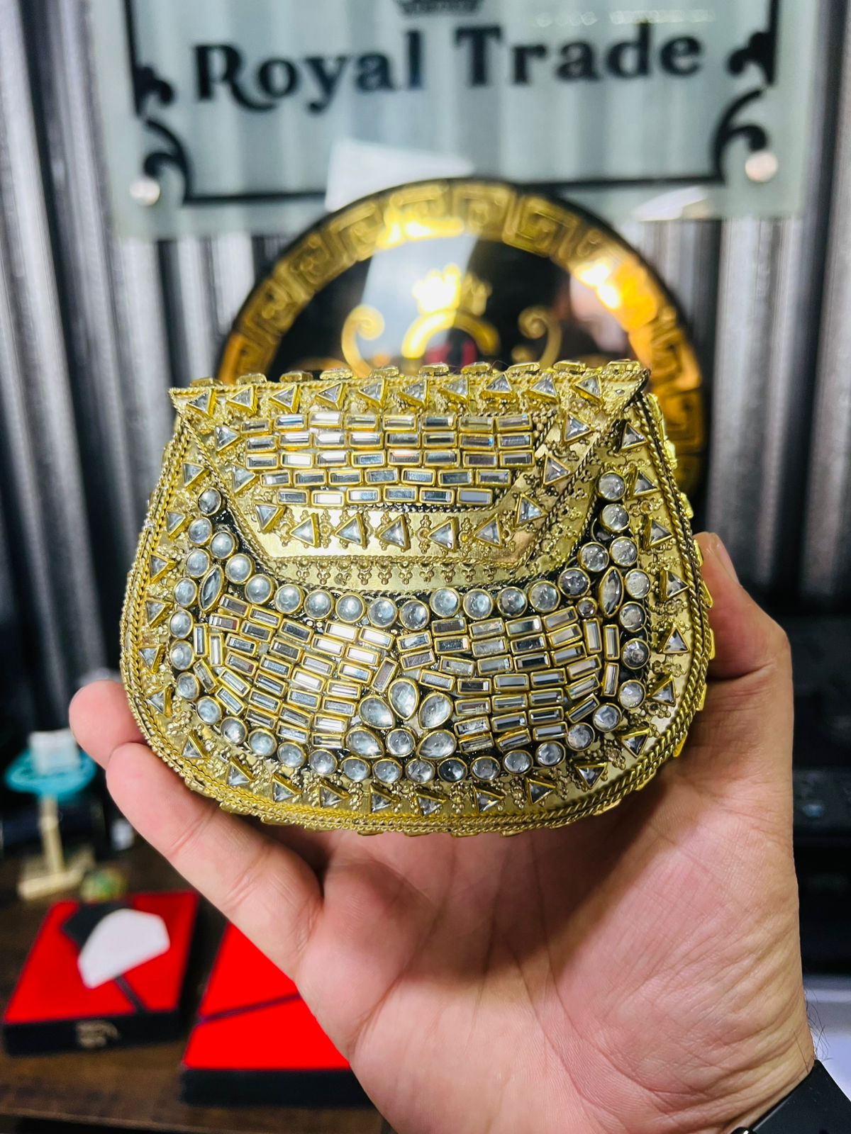 Medium Metal Bag With Kundan Work BB-5