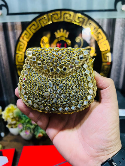 Medium Metal Bag With Mix Kundan Work Design BB-7
