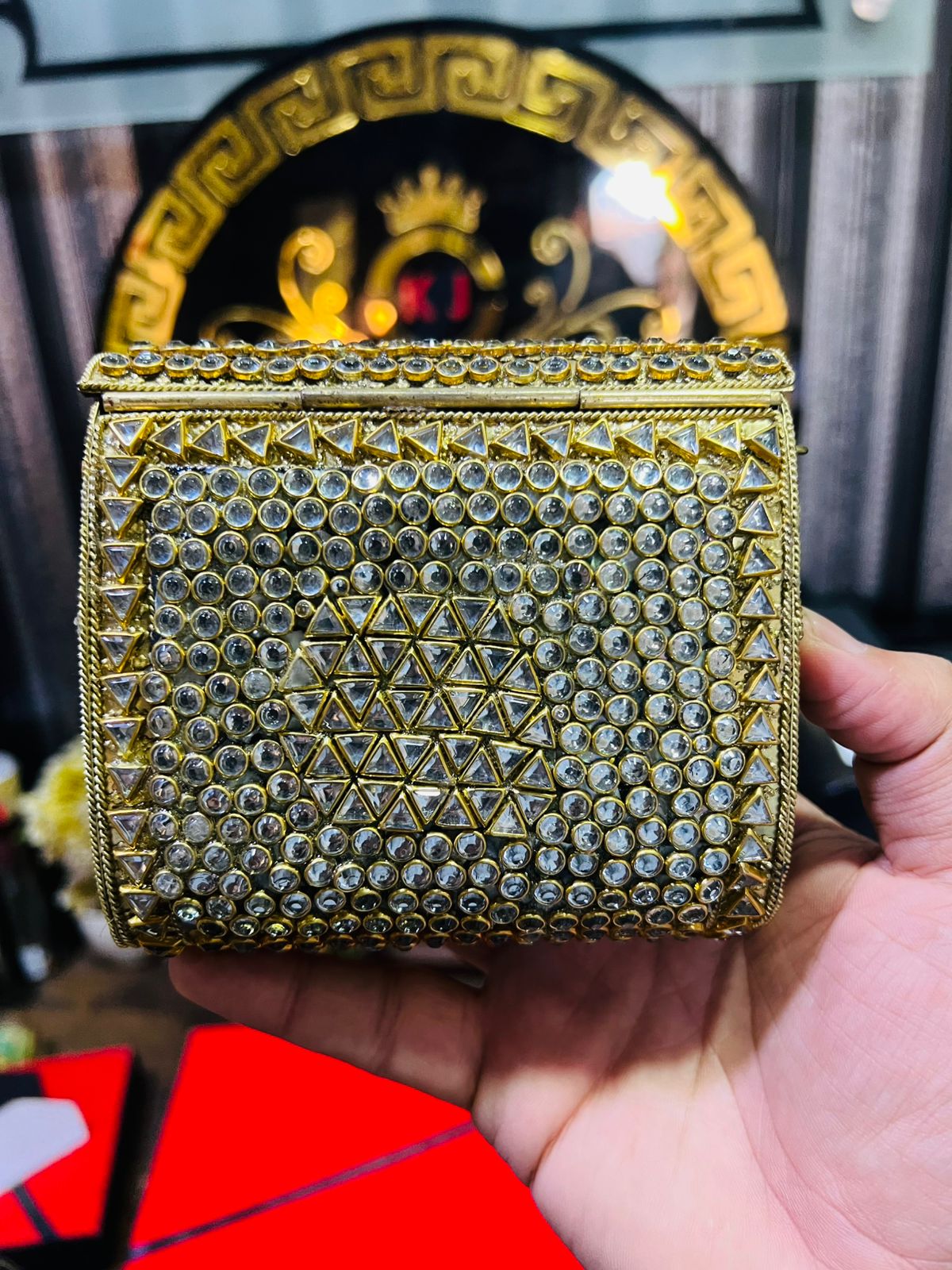 Medium Metal Bag With Kundan Work BB-11