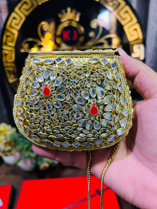 Medium Metal Bag With Kundan Work BB-10