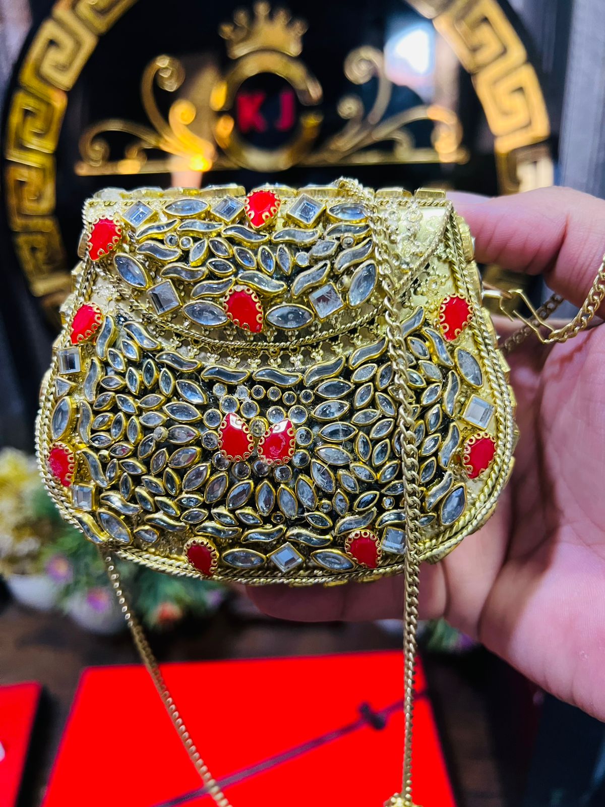 Medium Metal Bag With Kundan Work BB-10
