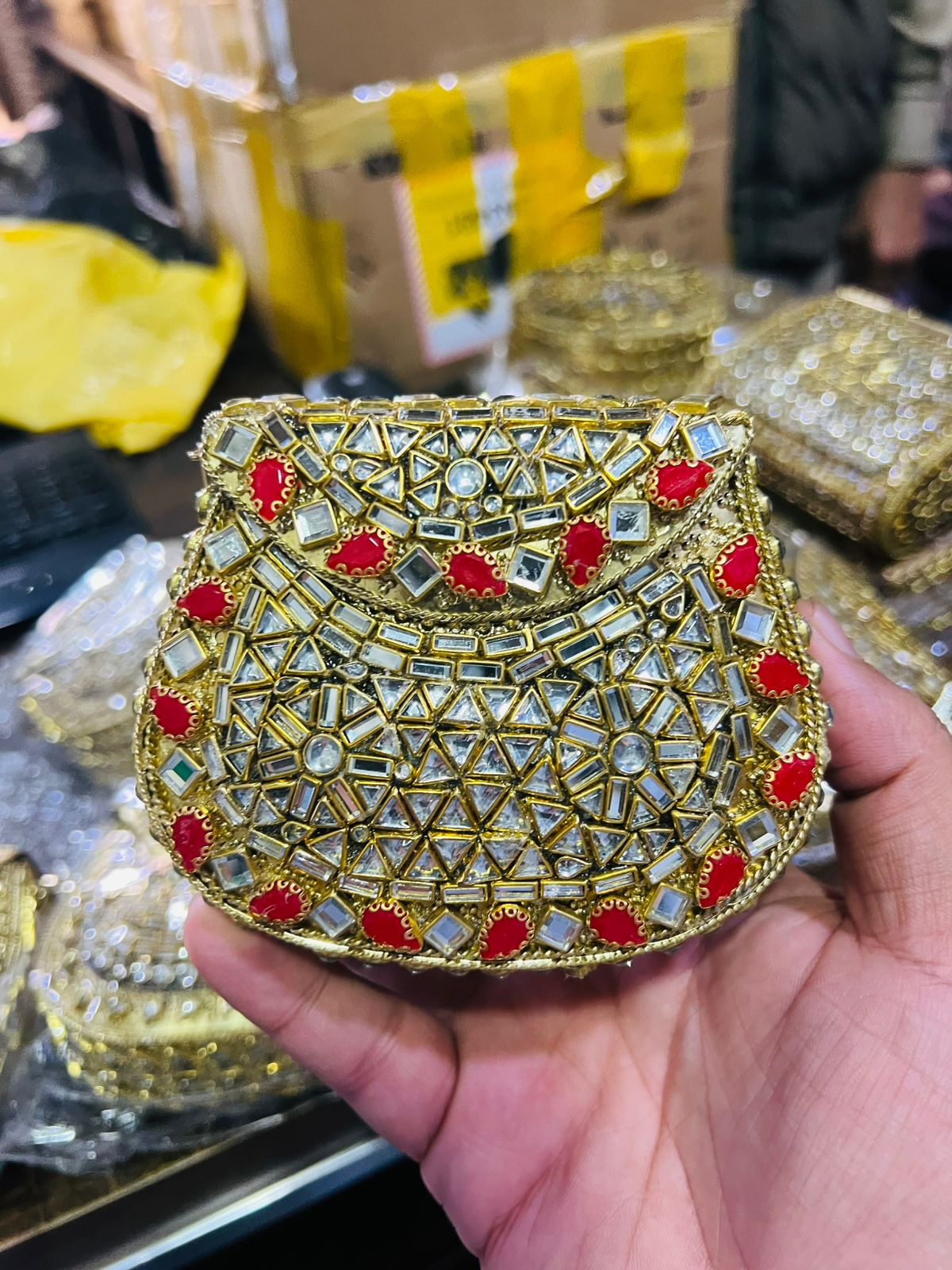 Medium Metal Bag With Kundan Work BB-12