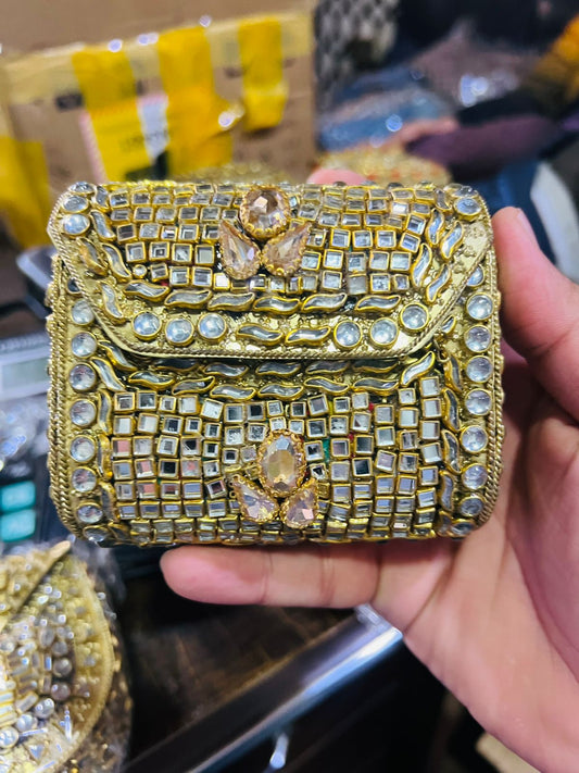 Medium Metal Bag With Kundan Work BB-11