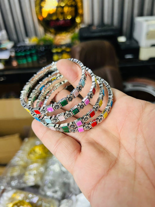 4 Piece Colorful Stylish Kara (Bracelet) Set {Size 2.5 (Dhai)}