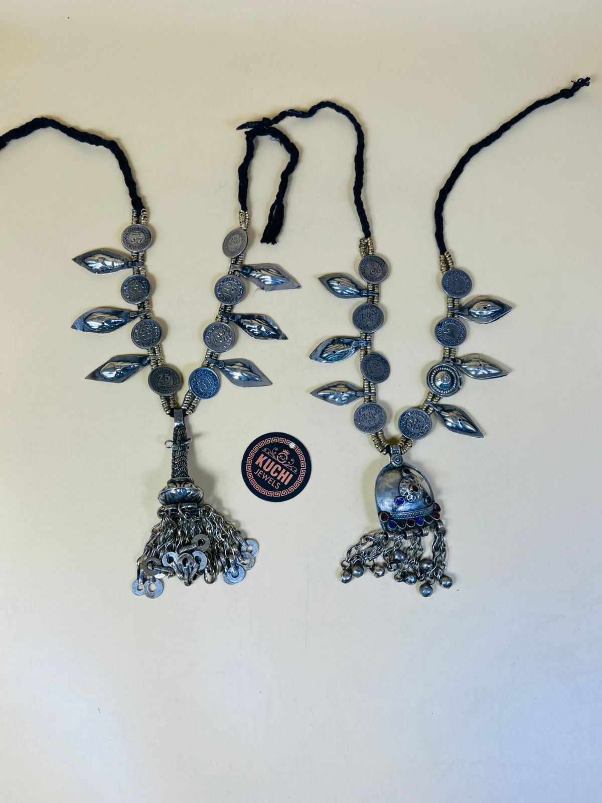 Turkman Piece And Vintage Coin Multi Pendant Necklace (One Piece)