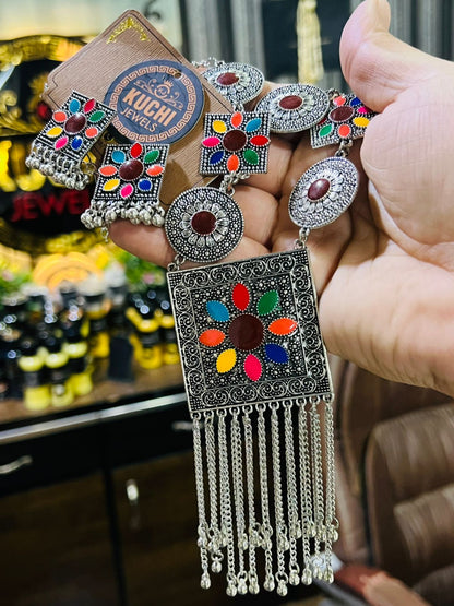 Multi Color Oxidized Necklace Set