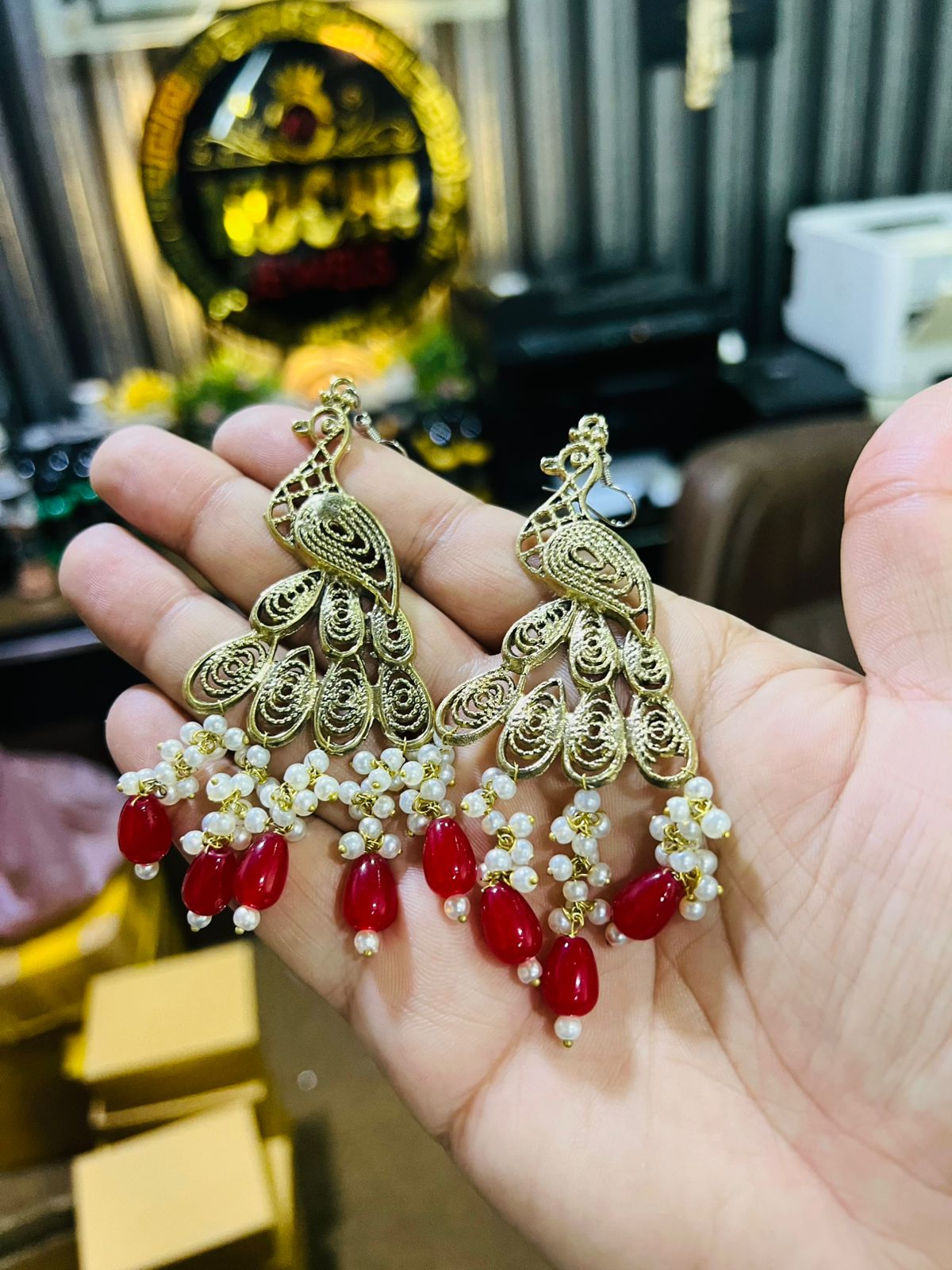 Peacock Golden Earrings With Different Pearl Options