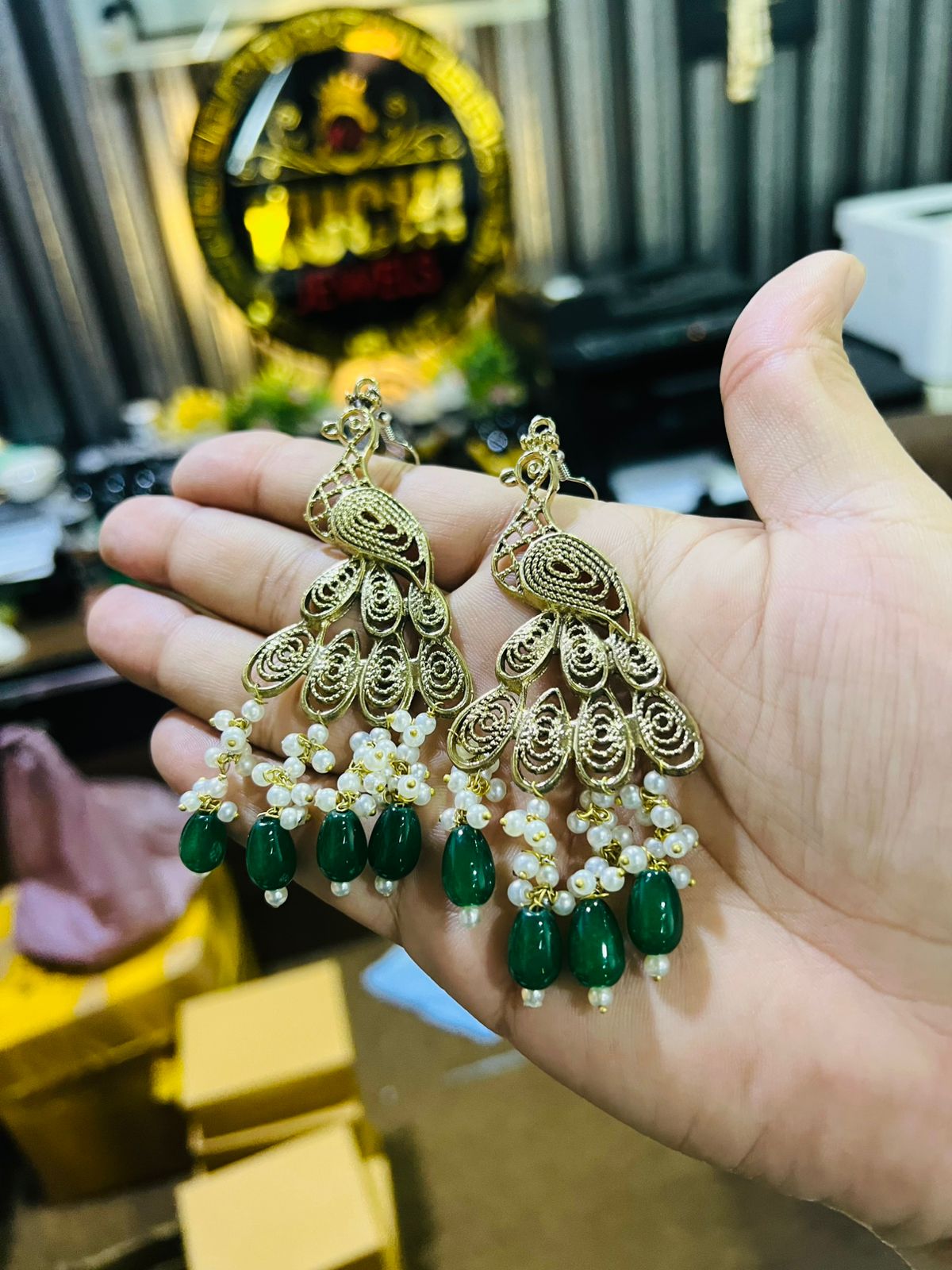 Peacock Golden Earrings With Different Pearl Options
