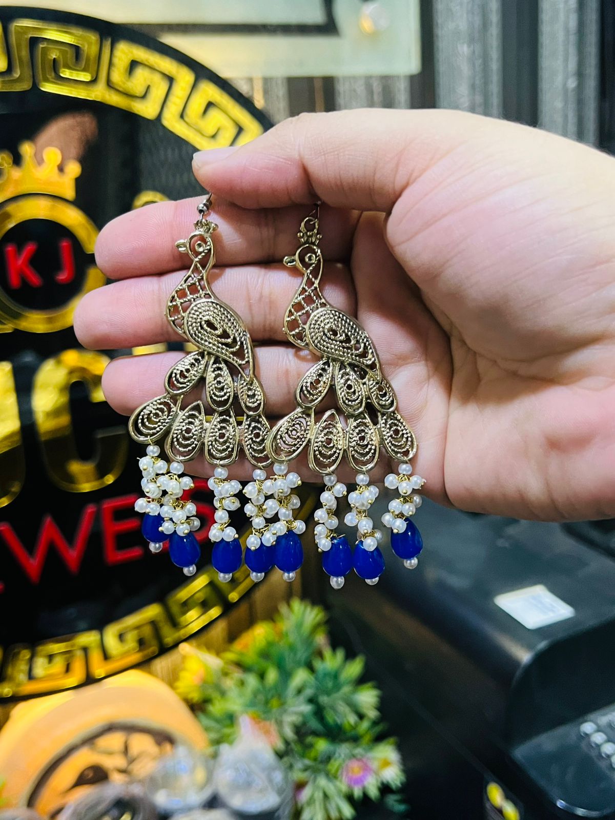 Peacock Golden Earrings With Different Pearl Options