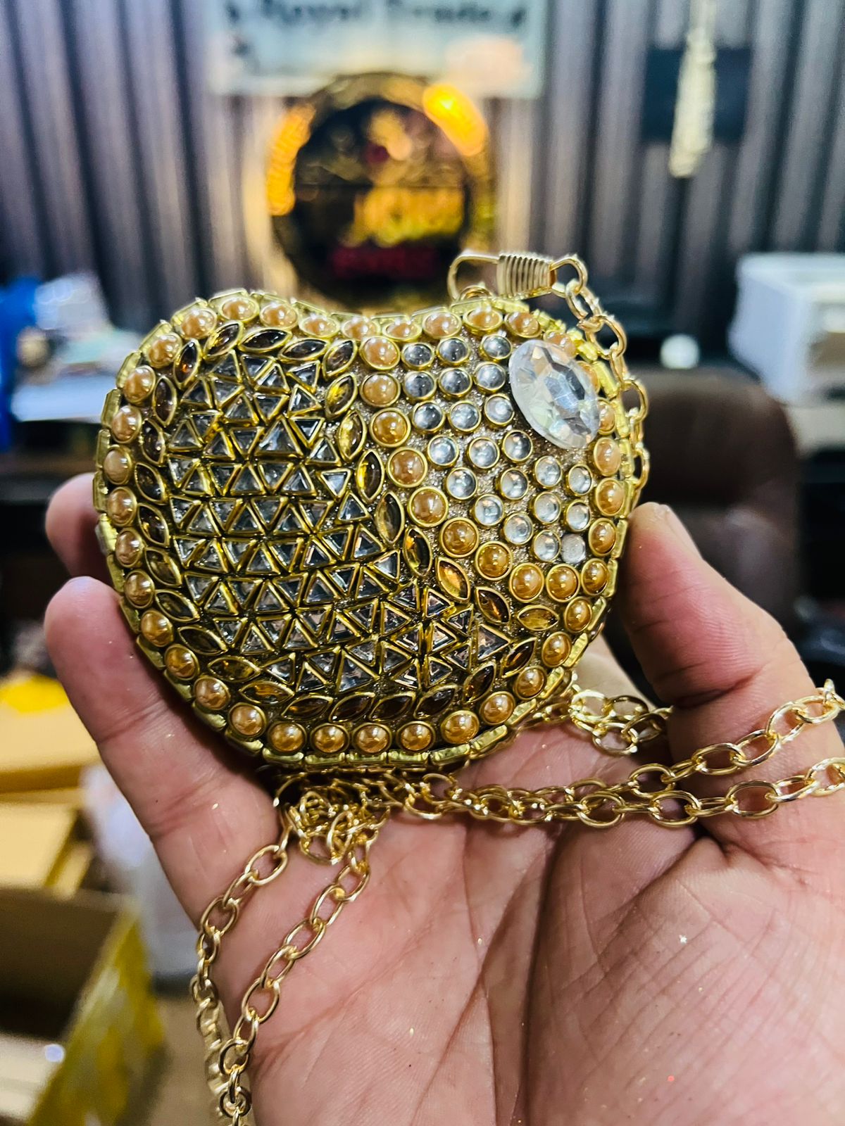 Best Price Mini Kundan Clutch Apple Shape (Multi Stone)