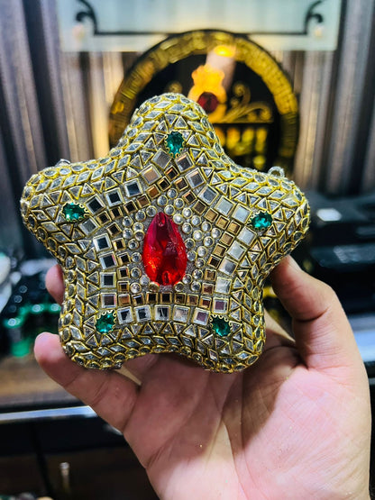 Star Shape Kundan Work Hand Bag (Red Stone)