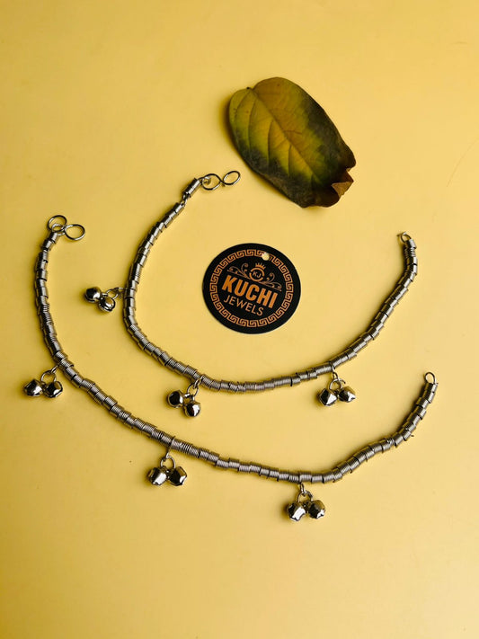 Oxidized Silver Bells Anklet Pair