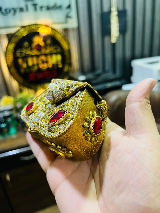 Mini Kundan Metal Bag Mughlia Shape (Red Stone) Hani-2