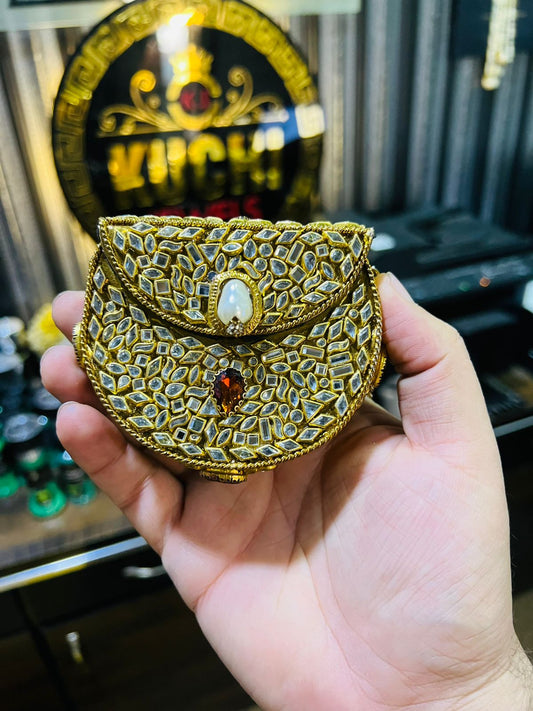 Mini Kundan Metal Bag D Shape (Copper Stone) Hani-8