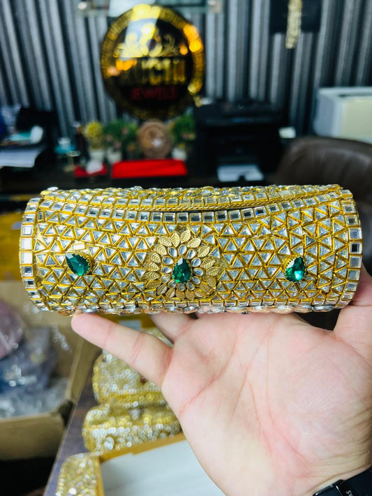 Large Cylinder Shape Kundan Work Bag 11-K