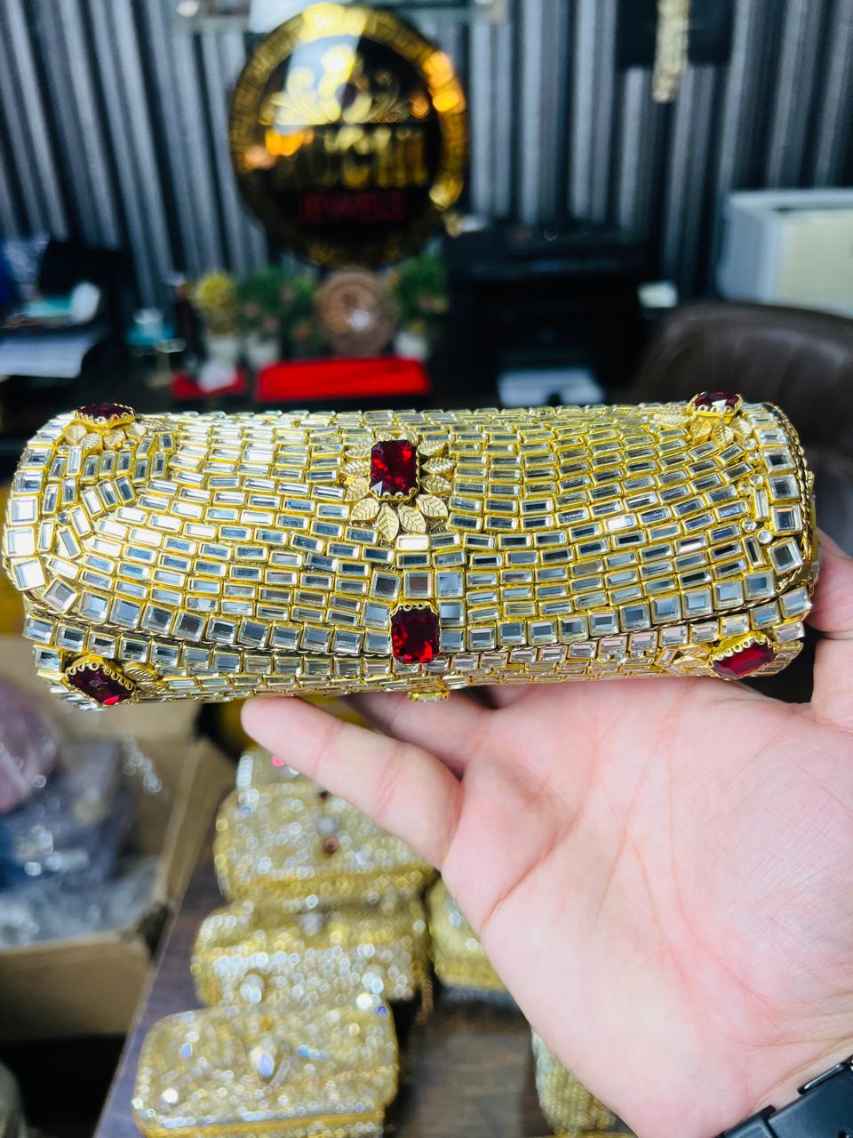 Large Cylinder Shape Kundan Work Bag 12-K